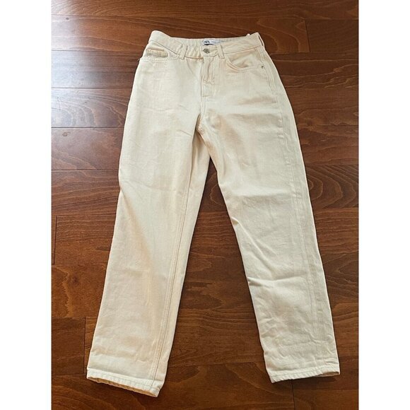 Zara Basic Z1975 Denim Relaxed Fit Denim Jeans Off White Size 2 Button - Picture 8 of 9